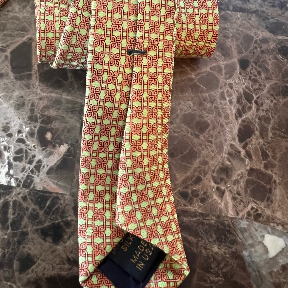Peter Blair Silk Tie Made in USA Mint Green Coral Chain Link Preppy Classic Tie - Picture 10 of 11